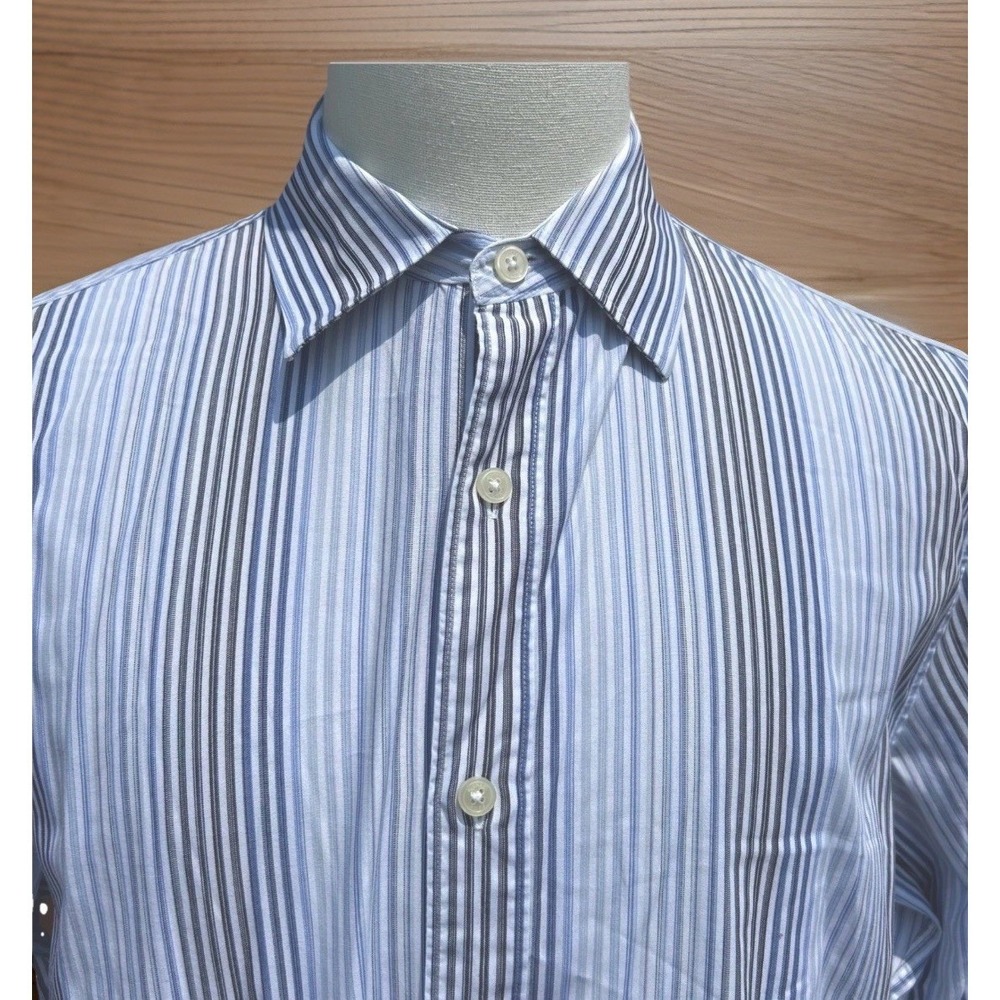 Michael Kors Button Down Shirt Mens L Blue Striped Long Sleeve Classic Office - Picture 2 of 5